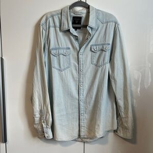 Guess Light Blue Denim Button-Up Cotton Shirt, Size XL
